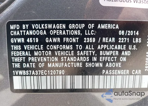 2014 Volkswagen Passat 1.8T Se из США, поврежденный, VIN 1VWBS7A37EC120790